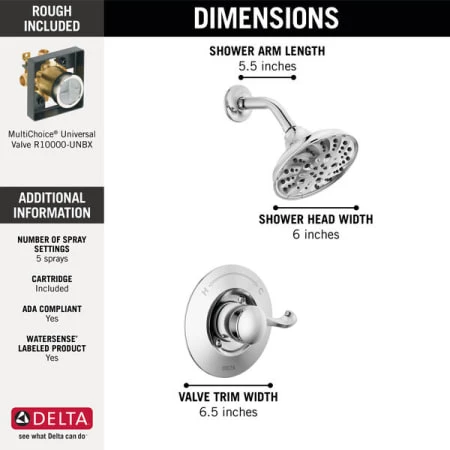 Delta Esato Monitor 14 Series Single Function Pressure Balanced Shower with 5 Setting Shower Head and Included Rough-In Valve 2 Delta Esato Monitor 14 Series Single Function Pressure Balanced Shower with 5 Setting Shower Head and Included Rough-In Valve - Image 2