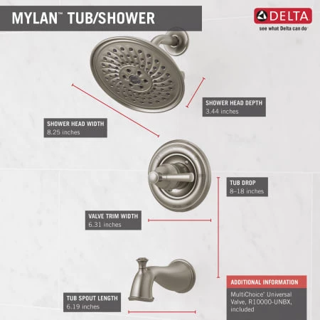 Delta Mylan Monitor 14 Series Single Function Pressure Balanced Tub and Shower with Included Rough-In Valve - Limited Lifetime Warranty 2 Delta Mylan Monitor 14 Series Single Function Pressure Balanced Tub and Shower with Included Rough-In Valve - Limited Lifetime Warranty - Image 2