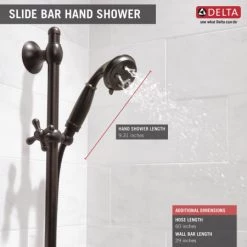 Delta 1.75 GPM Traditional Hand Shower Package with H2Okinetic Technology - Includes Hand Shower, Slide Bar, Hose, and Limited Lifetime Warranty -Delta Faucet Store 51308 rb 03