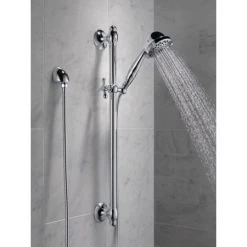 Delta 1.75 GPM Fundamentals Hand Shower Package - Includes Hand Shower, Slide Bar, Hose, and Limited Lifetime Warranty -Delta Faucet Store 51708 50560 water