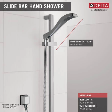Delta 1.75 GPM Dryden Hand Shower Package - Includes Hand Shower, Slide Bar, Hose, and Limited Lifetime Warranty 3 Delta 1.75 GPM Dryden Hand Shower Package - Includes Hand Shower, Slide Bar, Hose, and Limited Lifetime Warranty - Image 3