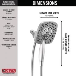 Delta Universal Showering Components 1.75 GPM Multi Function Shower Head -Delta Faucet Store 58498 ShowerSpecs Infographic preview maxWidth 1600 maxHeight 1600