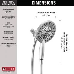 Delta Universal Showering Components 1.75 GPM Multi Function Round Shower Head -Delta Faucet Store 58499 ShowerSpecs Infographic preview maxWidth 1600 maxHeight 1600