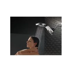 Delta HydroRain Universal Showering Components 2.5 GPM Multi Function Shower Head with Touch-Clean and H2Okinetic Technology -Delta Faucet Store 58581 25 PK MODEL WATER 01 WEB