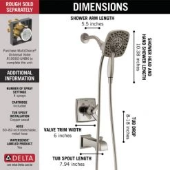 Delta Ashlyn Monitor 17 Series Dual Function Pressure Balanced Tub and Shower with In2ition and Integrated Volume Control - Less Rough-In Valve -Delta Faucet Store T17464 SS I ShowerSpecs Infographic preview maxWidth 1600 maxHeight 1600