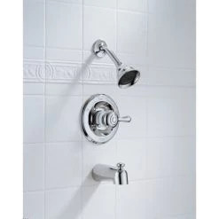 Delta Leland Monitor 14 Series Single Function Pressure Balanced Tub and Shower with Included Rough-In Valve - Limited Lifetime Warranty -Delta Faucet Store delta 14478 shl installed tub and shower trim in chrome 399