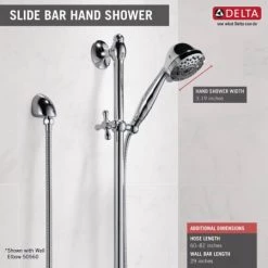Delta 1.75 GPM Fundamentals Hand Shower Package - Includes Hand Shower, Slide Bar, Hose, and Limited Lifetime Warranty -Delta Faucet Store delta 51708 infographic 80