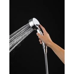 Delta Universal Showering Components 2.5 GPM Multi Function Hand Shower Package - Includes Hose and Wall Supply -Delta Faucet Store delta 54424 pk application shot 75