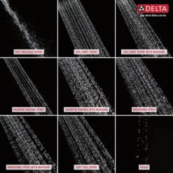 Delta Universal Showering Components 2.5 GPM Multi Function Hand Shower Package - Includes Hose and Wall Supply -Delta Faucet Store delta 54424 pk infographic 77
