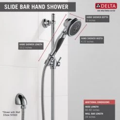 Delta 1.75 GPM Hand Shower Package - Includes Hand Shower, Slide Bar, Hose, and Limited Lifetime Warranty -Delta Faucet Store delta 57021 infographic 73