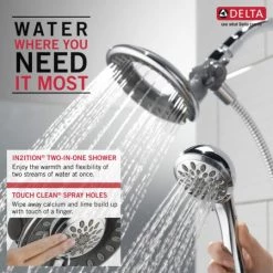 Delta 1.75 GPM In2ition 2-in-1 Shower Head and Hand Shower with 4 Spray Settings - Limited Lifetime Warranty -Delta Faucet Store delta 58065 in2ition and touch clean informational graphic 43