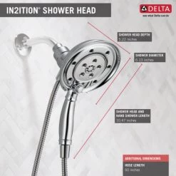 Delta Universal Showering 2.5 GPM Multi Function 2-in1 In2ition Shower Head and Hand Shower with Magnetic Docking and H2Okinetic Technology -Delta Faucet Store delta 58471 informational diagram 81