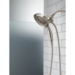 Delta Universal Showering 2.5 GPM Multi Function 2-in1 In2ition Shower Head and Hand Shower with Magnetic Docking and H2Okinetic Technology -Delta Faucet Store delta 58471 installed in2ition shower head and handshower in brilliance stainless 90