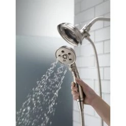Delta Universal Showering 2.5 GPM Multi Function 2-in1 In2ition Shower Head and Hand Shower with Magnetic Docking and H2Okinetic Technology -Delta Faucet Store delta 58471 running handshower in brilliance stainless 88