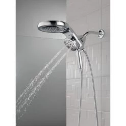 Delta Universal Showering Round 2.5 GPM Multi Function 2-in1 In2ition Shower Head and Hand Shower with Touch Clean, H2Okinetic and MagnaTite Technology -Delta Faucet Store delta 58680 25 alternate 76