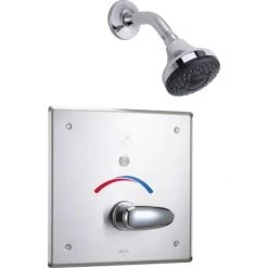Delta Push Button Hardwire Metering Electronic Shower System with 10" Control Box Pressure Balancing Mixing Valve and 2.5GPM Single Function Shower Head from the Commercial Series
