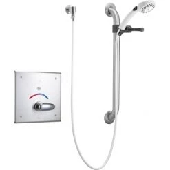 Delta Push Button Hardwire Metering Electronic Shower System with 10" Control Box Pressure Balancing Mixing Valve and Personal Hand Shower from the Commercial Series