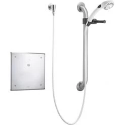 Delta Push Button Hardwire Metering Electronic Shower System with 10" Control Box Thermostatic Mixing Valve and Personal Hand Shower from the Commercial Series