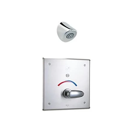 Delta Commercial Hardwire Metering Electronic Shower System with 10" Control Box Pressure Balanced Valve and Single Function Shower Head 1 Delta Commercial Hardwire Metering Electronic Shower System with 10" Control Box Pressure Balanced Valve and Single Function Shower Head