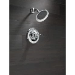 Delta Windemere Monitor 14 Series Single Function Pressure Balanced Shower Only Less Rough-In Valve - Limited Lifetime Warranty -Delta Faucet Store delta bt14296 installed shower head in chrome 116