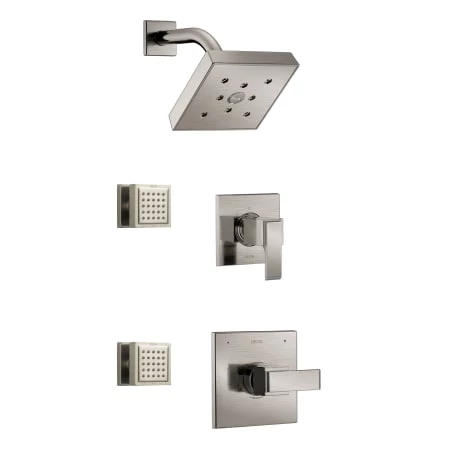Delta Monitor 14 Series Single Function Pressure Balanced Shower System with Shower Head, and 2 Body Sprays - Includes Rough-In Valves 1 Delta Monitor 14 Series Single Function Pressure Balanced Shower System with Shower Head, and 2 Body Sprays - Includes Rough-In Valves