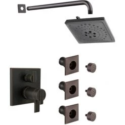 Delta Ara Thermostatic Shower System with Shower Head, Shower Arm, Bodysprays, Valve Trim and MultiChoice Rough-In