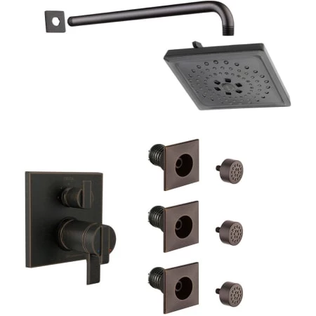 Delta Ara Thermostatic Shower System with Shower Head, Shower Arm, Bodysprays, Valve Trim and MultiChoice Rough-In 1 Delta Ara Thermostatic Shower System with Shower Head, Shower Arm, Bodysprays, Valve Trim and MultiChoice Rough-In