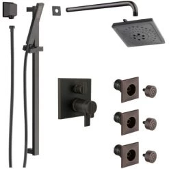 Delta Ara Thermostatic Shower System with Shower Head, Shower Arm, Hand Shower, Slide Bar, Bodysprays, Hose, Valve Trim and MultiChoice Rough-In