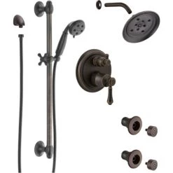 Delta Cassidy Pressure Balanced Shower System with Shower Head, Shower Arm, Hand Shower, Slide Bar, Bodysprays, Hose, Valve Trim and MultiChoice Rough-In