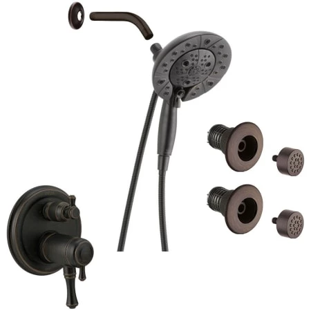 Delta Cassidy Pressure Balanced Shower System with Shower Head, Shower Arm, Hand Shower, Bodysprays, Hose, Valve Trim and MultiChoice Rough-In 1 Delta Cassidy Pressure Balanced Shower System with Shower Head, Shower Arm, Hand Shower, Bodysprays, Hose, Valve Trim and MultiChoice Rough-In