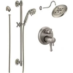 Delta Cassidy Thermostatic Shower System with Shower Head, Shower Arm, Hand Shower, Slide Bar, Hose, Valve Trim and MultiChoice Rough-In