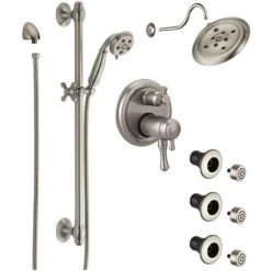 Delta Cassidy Thermostatic Shower System with Shower Head, Shower Arm, Hand Shower, Slide Bar, Bodysprays, Hose, Valve Trim and MultiChoice Rough-In