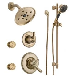 Delta Monitor 17 Series Dual Function Pressure Balanced Shower System with Integrated Volume Control, Shower Head, 2 Body Sprays and Hand Shower - Includes Rough-In Valves