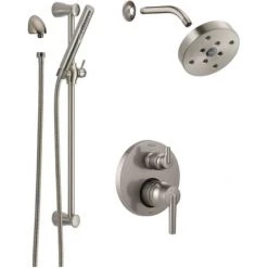 Delta Trinsic Pressure Balanced Shower System with Shower Head, Shower Arm, Hand Shower, Slide Bar, Hose, Valve Trim and MultiChoice Rough-In