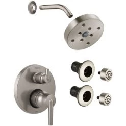Delta Trinsic Pressure Balanced Shower System with Shower Head, Shower Arm, Bodysprays, Valve Trim and MultiChoice Rough-In