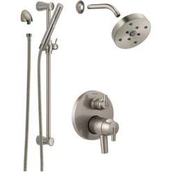 Delta Trinsic Pressure Balanced Shower System with Shower Head, Shower Arm, Hand Shower, Slide Bar Hose, Valve Trim and MultiChoice Rough-In
