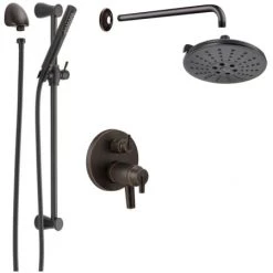 Delta Trinsic Thermostatic Shower System with Shower Head, Shower Arm, Hand Shower, Slide Bar, Hose, Valve Trim and MultiChoice Rough-In