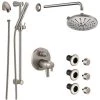Delta Trinsic Thermostatic Shower System with Shower Head, Shower Arm, Hand Shower, Slide Bar, Bodysprays, Hose, Valve Trim and MultiChoice Rough-In