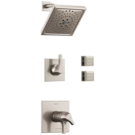 Delta Monitor 17 Series Dual Function Pressure Balanced Shower System with Integrated Volume Control, Shower Head, and 2 Body Sprays - Includes Rough-In Valves 1 Delta Monitor 17 Series Dual Function Pressure Balanced Shower System with Integrated Volume Control, Shower Head, and 2 Body Sprays - Includes Rough-In Valves