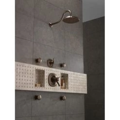 Delta 2.5 GPM 8" Wide Single Function Shower Head with H2Okinetic Technology - Limited Lifetime Warranty 11 Delta 2.5 GPM 8" Wide Single Function Shower Head with H2Okinetic Technology - Limited Lifetime Warranty -Delta Faucet Store delta rp61274 installed shower system in venetian bronze 2927
