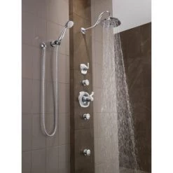 Delta 2.5 GPM 8" Wide Single Function Shower Head with H2Okinetic Technology - Limited Lifetime Warranty 9 Delta 2.5 GPM 8" Wide Single Function Shower Head with H2Okinetic Technology - Limited Lifetime Warranty -Delta Faucet Store delta rp61274 running shower system in chrome 1752