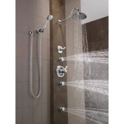 Delta 2.5 GPM 8" Wide Single Function Shower Head with H2Okinetic Technology - Limited Lifetime Warranty 10 Delta 2.5 GPM 8" Wide Single Function Shower Head with H2Okinetic Technology - Limited Lifetime Warranty -Delta Faucet Store delta rp61274 running shower system in chrome 2999