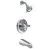 Delta Commercial Single Handle Tub and Shower Valve Trim with Push Button Diverter and Metal Lever Handle