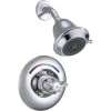 Delta Single Handle Shower Valve Trim with 1.75GPM Multi Function Shower Head and Metal Blade Handle from the Commercial Series