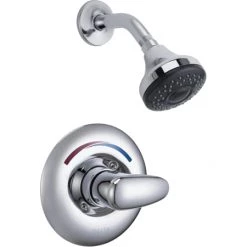 Delta Single Handle Shower Valve Trim with 1.5GPM Single Function Shower Head and Metal Lever Handle from the Commercial Series