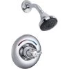 Delta Single Handle Shower Valve Trim with 1.5GPM Single Function Shower Head and Metal Blade Handle from the Commercial Series