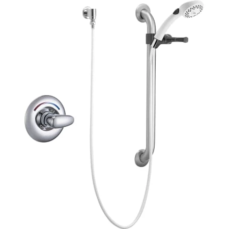 Delta Single Handle Shower Valve Trim Less Shower Head with Metal Lever Handle and Personal Hand Shower with 24" Combination Grab / Slide Bar from the Commercial Series 1 Delta Single Handle Shower Valve Trim Less Shower Head with Metal Lever Handle and Personal Hand Shower with 24" Combination Grab / Slide Bar from the Commercial Series