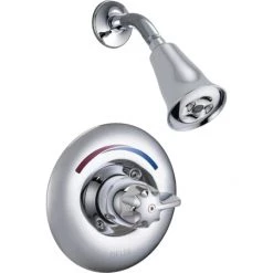 Delta Single Handle Shower Valve Trim with Metal Blade Handle and H2Okinetic Single Function Shower Head from the Commercial Series
