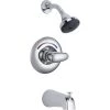 Delta Single Handle Tub and Shower Valve Trim with Metal Lever Handle and 1.5GPM Single Function Shower Head from the Commercial Series