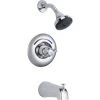 Delta Single Handle Tub and Shower Valve Trim with Metal Blade Handle and 1.5GPM Single Function Shower Head from the Commercial Series
